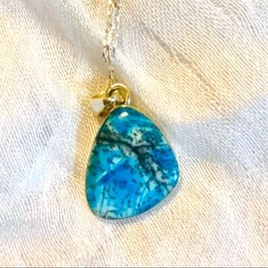 Marine Blue Dendritic Opal 925 Silver Pendant